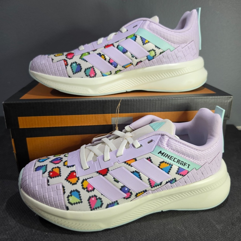 New Kids Sz 5.5Y W7 Adidas Minecraft Fortarun 4.0 JR1940 Ice Lavender School Gym